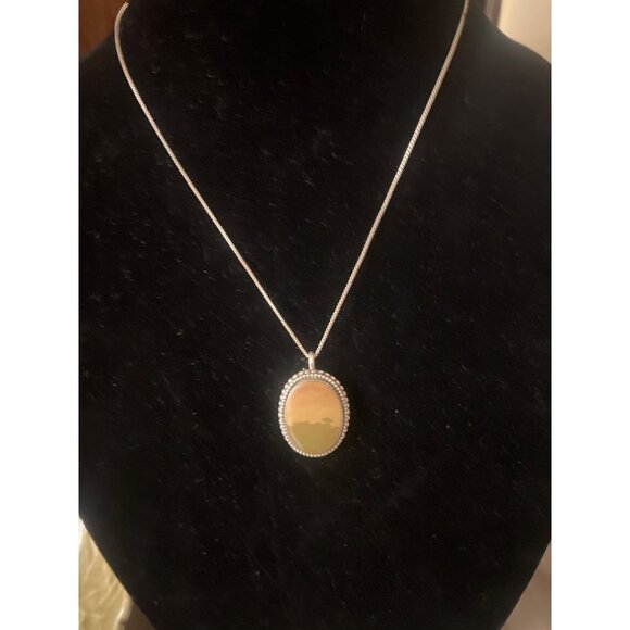 Vintage Sterling Landscape Agate Tree Of Life Pendant Necklace Signed Handmade - Picture 2 of 9